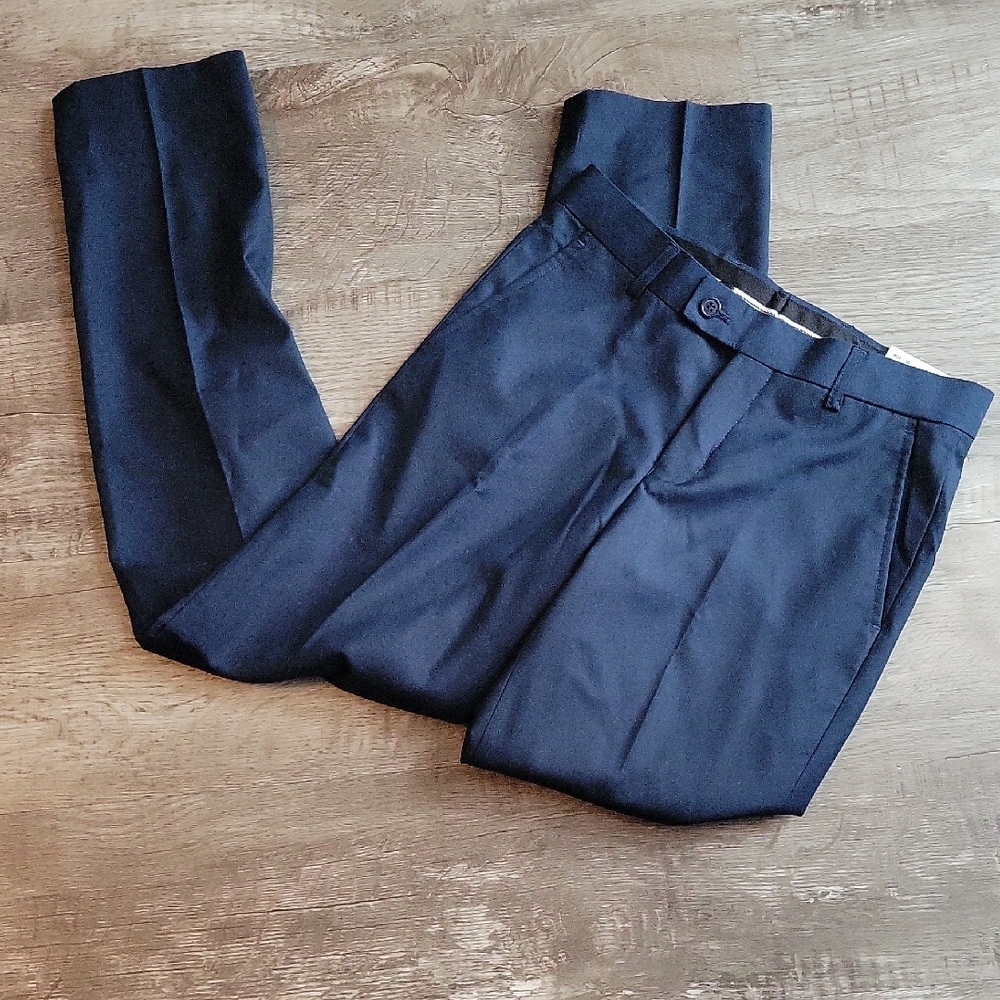 Ferrecci Men's Navy Dress Pants - Classic Flat Front Trousers